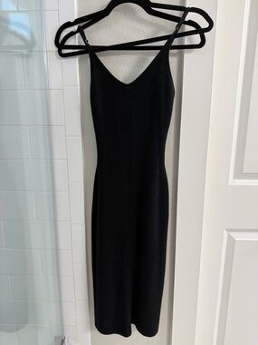 Black Ribbed V-Neck Slip Dress - Women